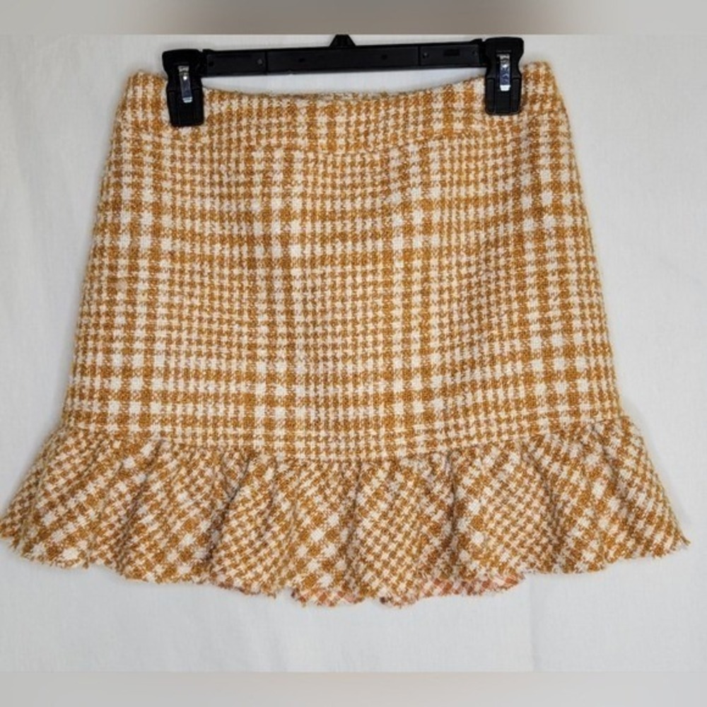 Naked Zebra Mustard Yellow Houndstooth Tweed Ruffle Mini Skirt